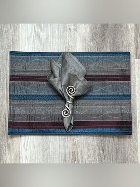 6 Elegant Gray and Blue Placemat and napkin set.